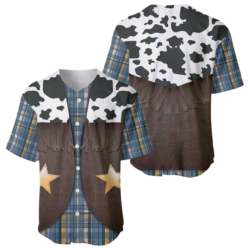 Cowboy Vest Costume Baseball Jersey Blue Yellow Plaid Pattern - Wonder Print Shop