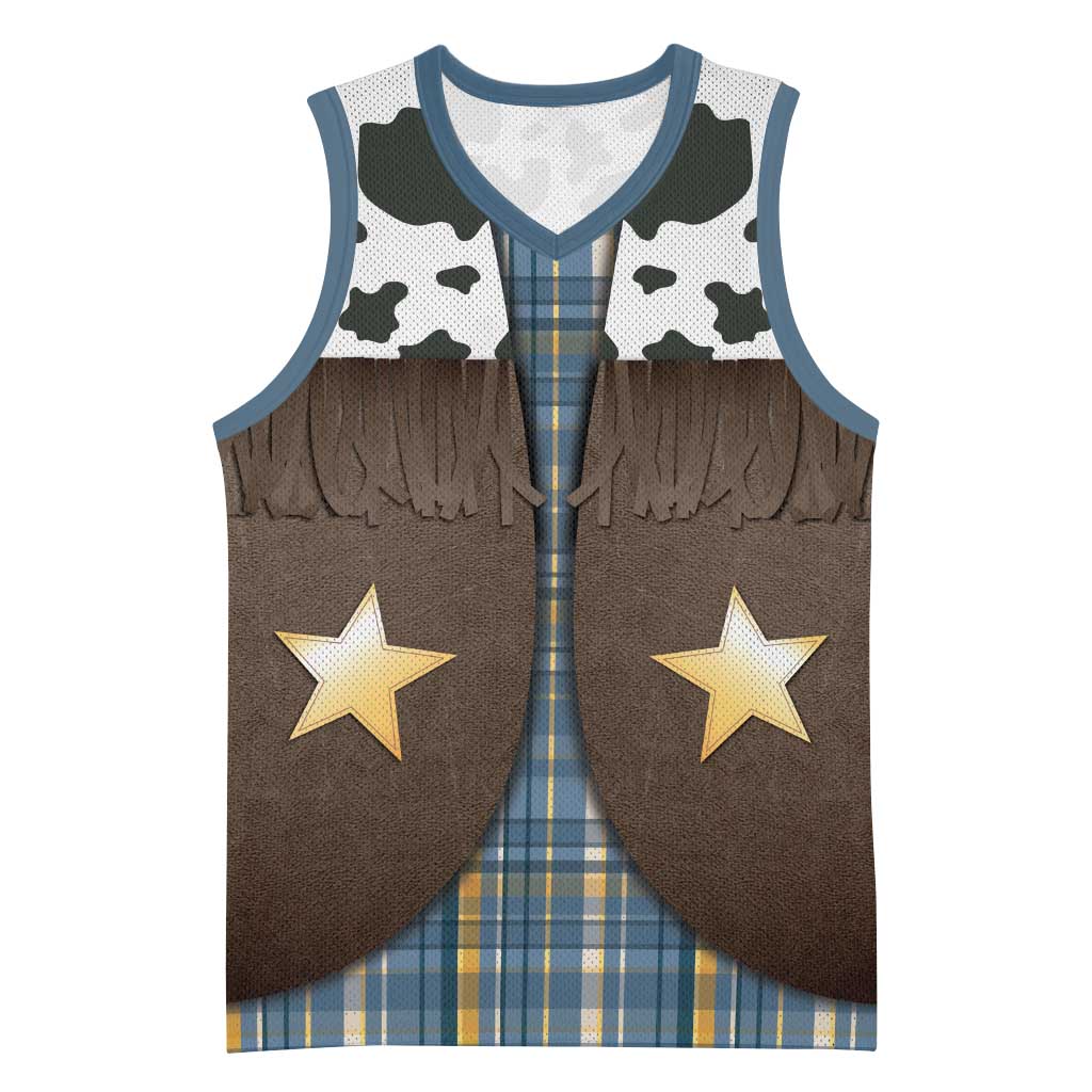 Cowboy Vest Costume Basketball Jersey Blue Yellow Plaid Pattern - Wonder Print Shop