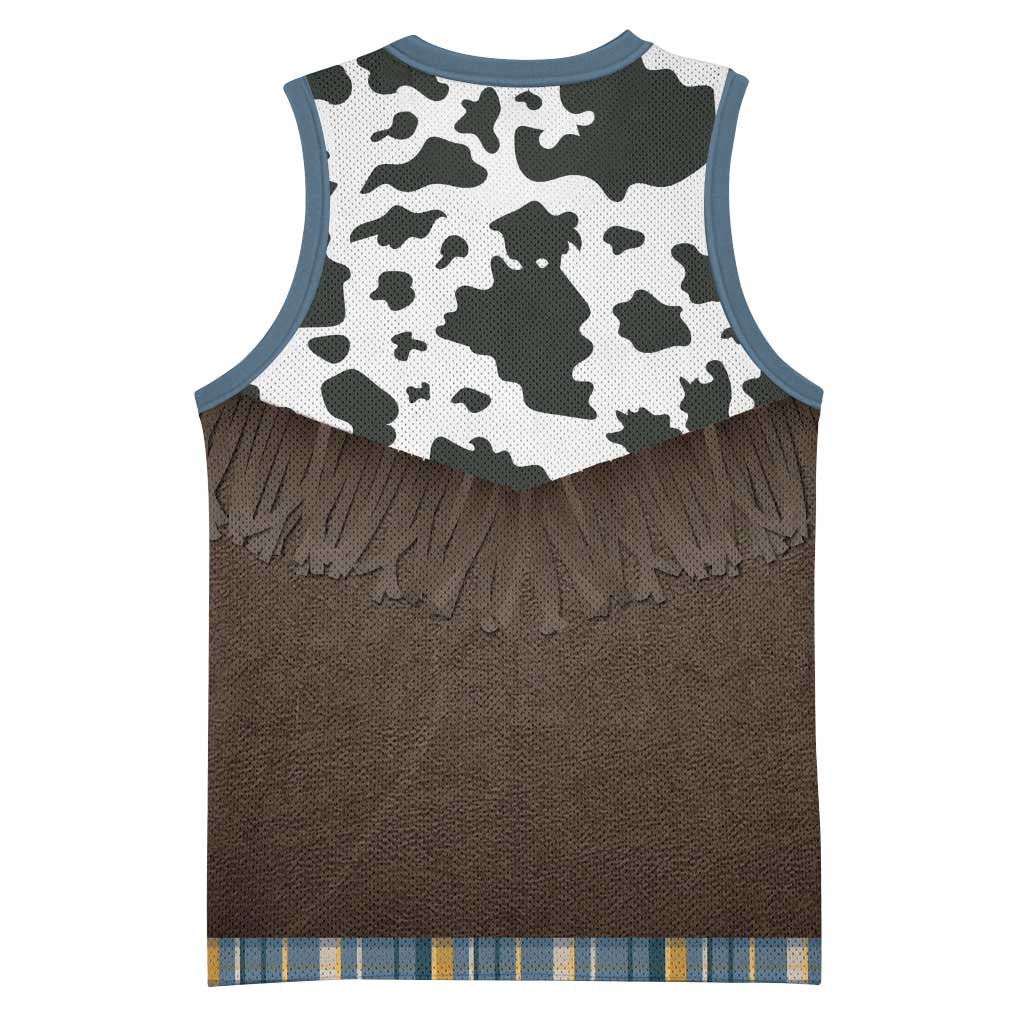 Cowboy Vest Costume Basketball Jersey Blue Yellow Plaid Pattern - Wonder Print Shop