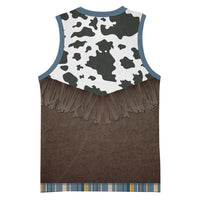 Cowboy Vest Costume Basketball Jersey Blue Yellow Plaid Pattern - Wonder Print Shop