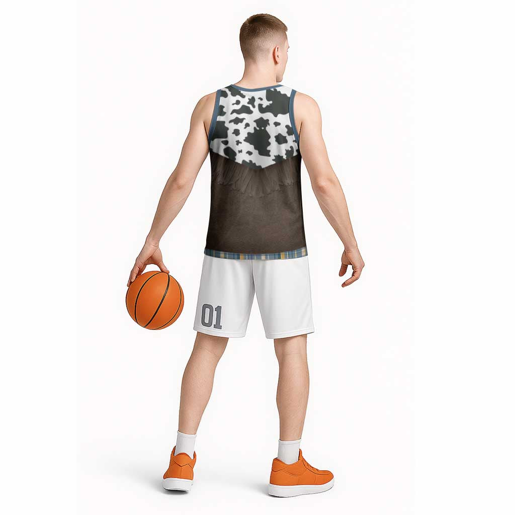 Cowboy Vest Costume Basketball Jersey Blue Yellow Plaid Pattern - Wonder Print Shop