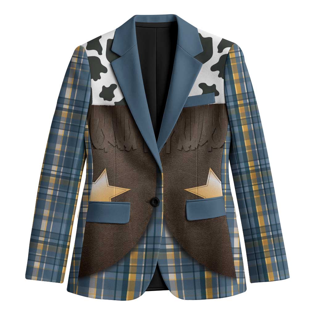 Cowboy Vest Costume Blazer Blue Yellow Plaid Pattern - Wonder Print Shop