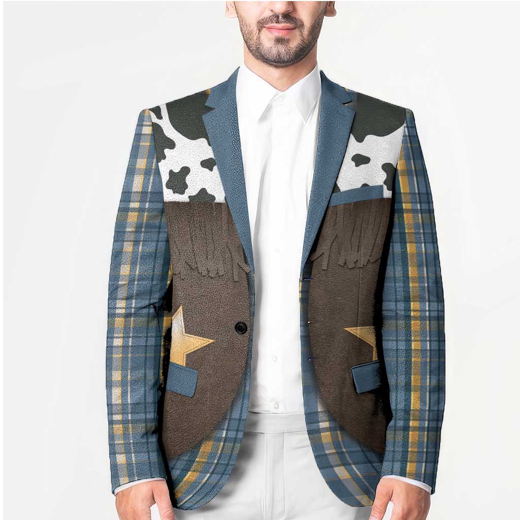 Cowboy Vest Costume Blazer Blue Yellow Plaid Pattern - Wonder Print Shop