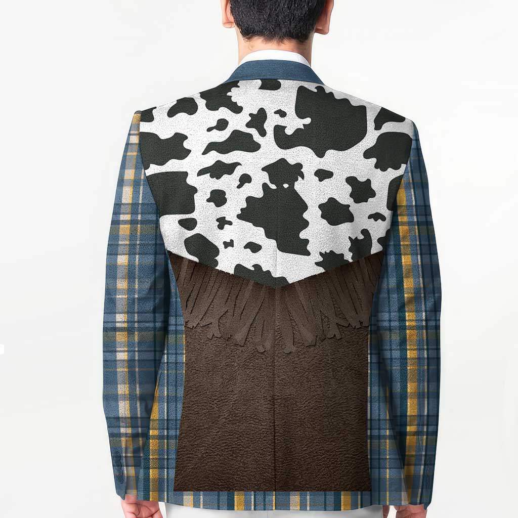 Cowboy Vest Costume Blazer Blue Yellow Plaid Pattern - Wonder Print Shop
