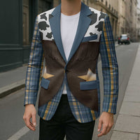 Cowboy Vest Costume Blazer Blue Yellow Plaid Pattern - Wonder Print Shop