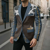 Cowboy Vest Costume Blazer Blue Yellow Plaid Pattern - Wonder Print Shop