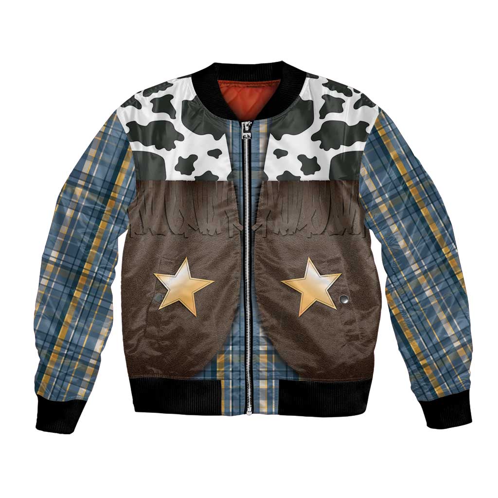 Cowboy Vest Costume Bomber Jacket Blue Yellow Plaid Pattern - Wonder Print Shop
