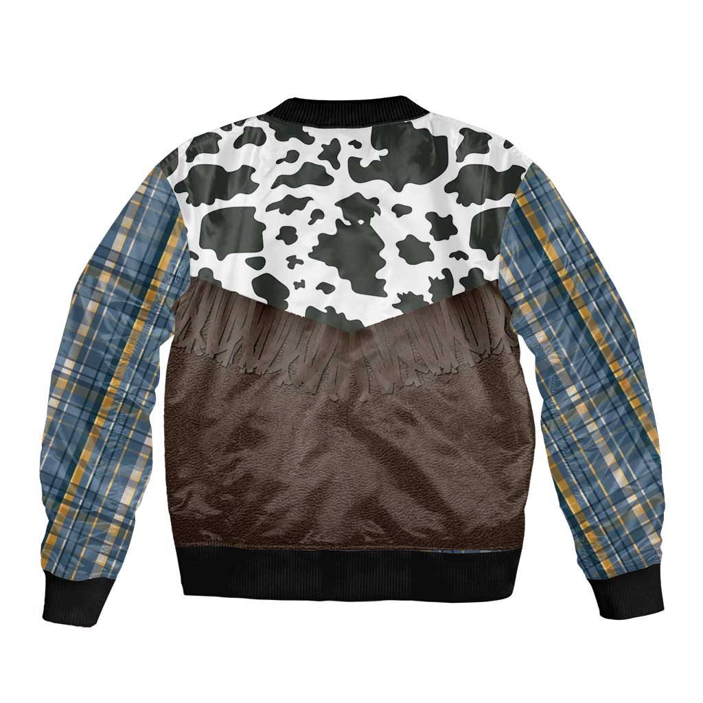 Cowboy Vest Costume Bomber Jacket Blue Yellow Plaid Pattern - Wonder Print Shop