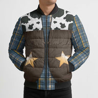 Cowboy Vest Costume Bomber Puffer Jacket Blue Yellow Plaid Pattern - Wonder Print Shop