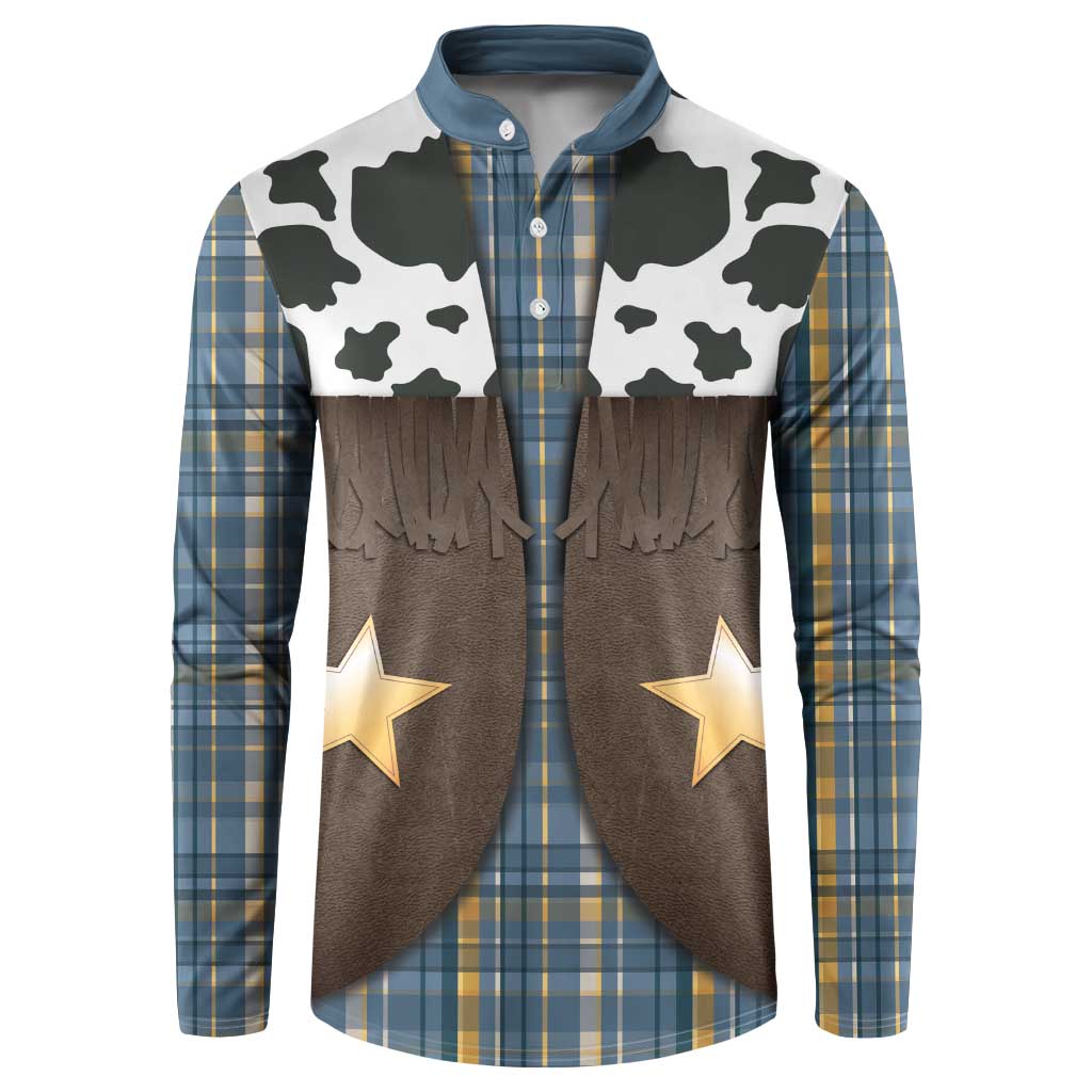 Cowboy Vest Costume Button Sweatshirt Blue Yellow Plaid Pattern - Wonder Print Shop