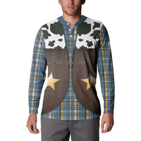 Cowboy Vest Costume Button Sweatshirt Blue Yellow Plaid Pattern - Wonder Print Shop