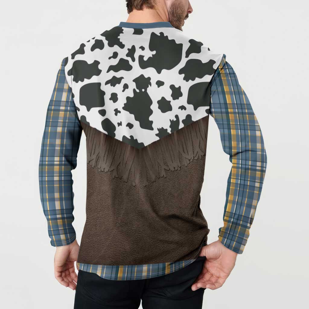 Cowboy Vest Costume Button Sweatshirt Blue Yellow Plaid Pattern - Wonder Print Shop