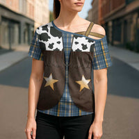 Cowboy Vest Costume Cross Shoulder Shirt Blue Yellow Plaid Pattern - Wonder Print Shop