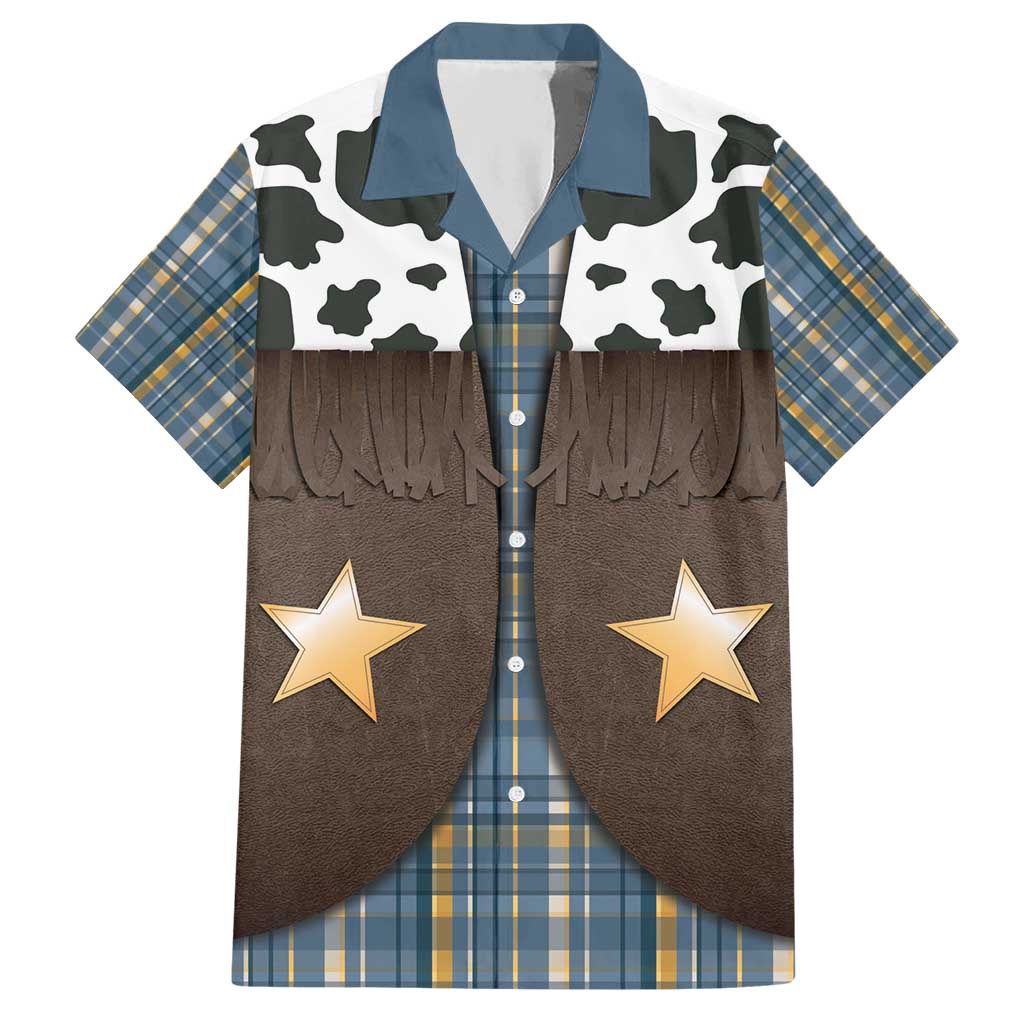 Cowboy Vest Costume Hawaiian Shirt Blue Yellow Plaid Pattern - Wonder Print Shop