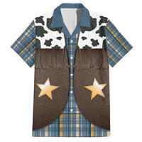 Cowboy Vest Costume Hawaiian Shirt Blue Yellow Plaid Pattern - Wonder Print Shop