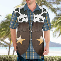 Cowboy Vest Costume Hawaiian Shirt Blue Yellow Plaid Pattern - Wonder Print Shop