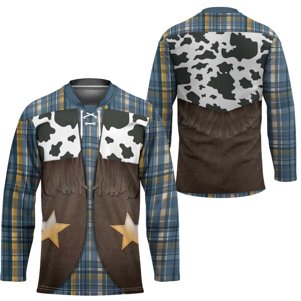 Cowboy Vest Costume Hockey Jersey Blue Yellow Plaid Pattern - Wonder Print Shop