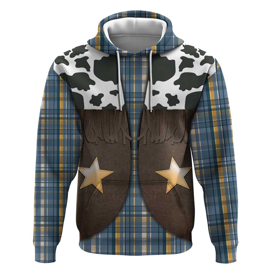 Cowboy Vest Costume Hoodie Blue Yellow Plaid Pattern - Wonder Print Shop