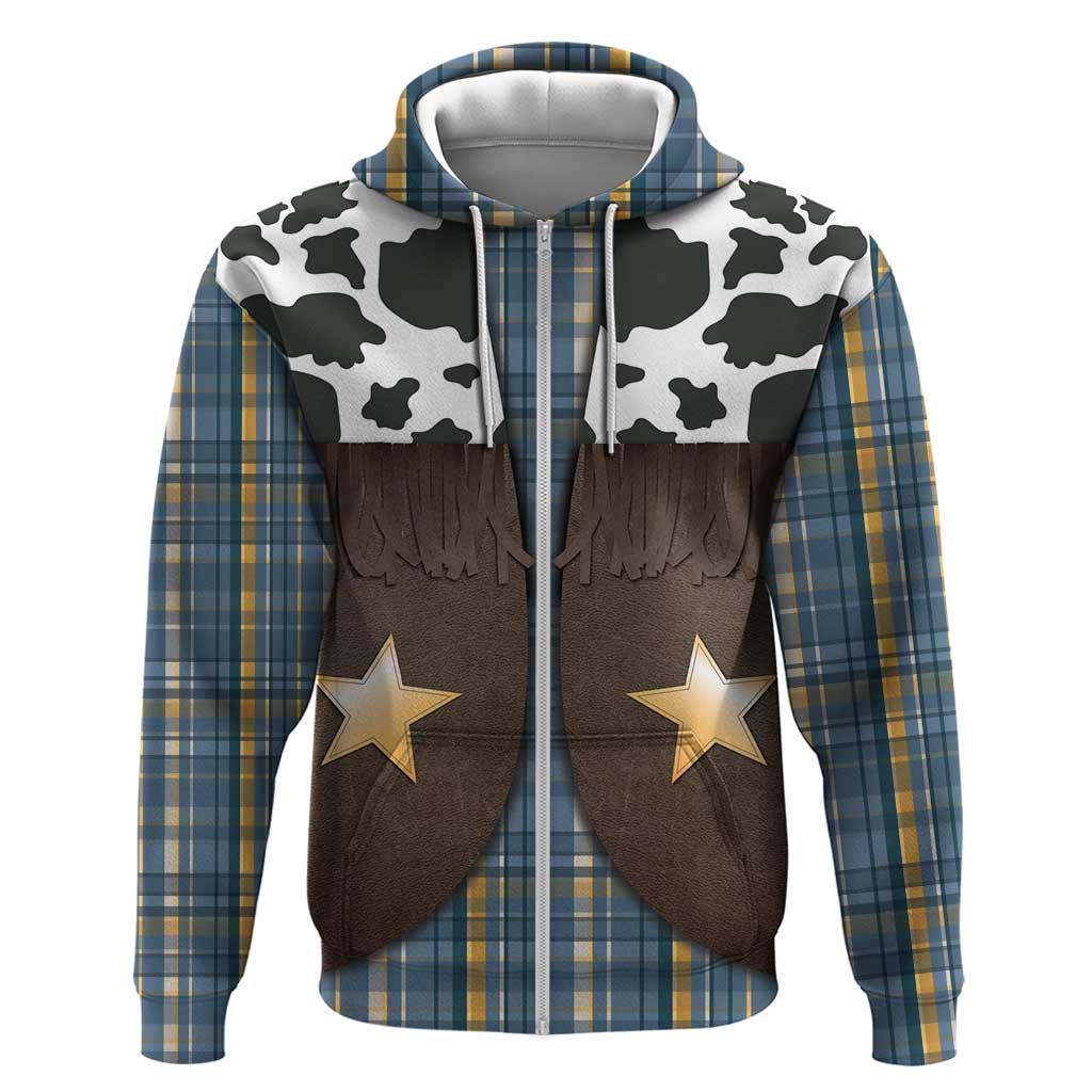 Cowboy Vest Costume Hoodie Blue Yellow Plaid Pattern - Wonder Print Shop