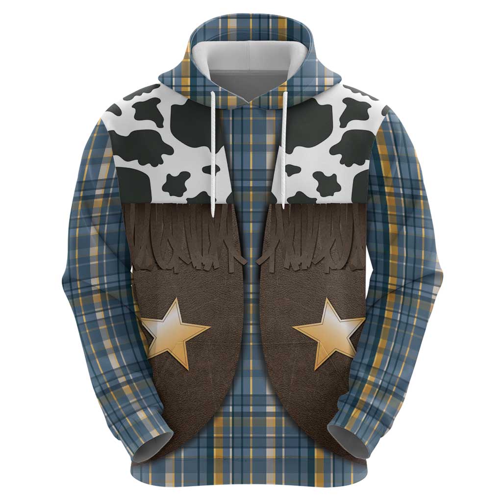 Cowboy Vest Costume Hoodie Blue Yellow Plaid Pattern - Wonder Print Shop