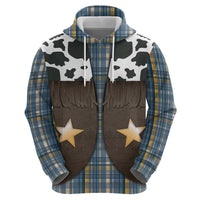 Cowboy Vest Costume Hoodie Blue Yellow Plaid Pattern - Wonder Print Shop