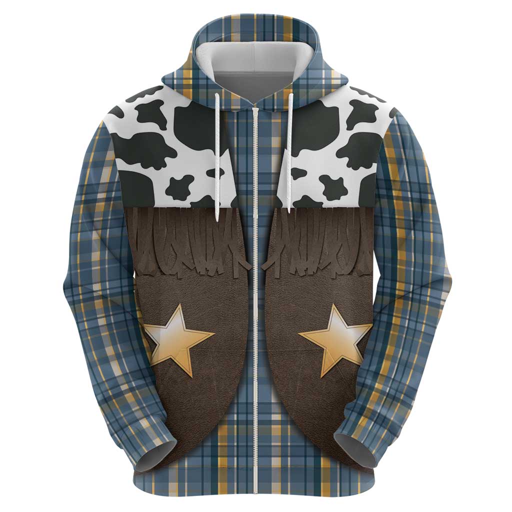 Cowboy Vest Costume Hoodie Blue Yellow Plaid Pattern - Wonder Print Shop