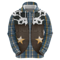 Cowboy Vest Costume Hoodie Blue Yellow Plaid Pattern - Wonder Print Shop