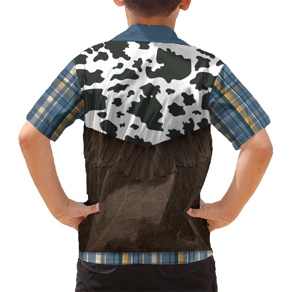 Cowboy Vest Costume Kid Hawaiian Shirt Blue Yellow Plaid Pattern - Wonder Print Shop