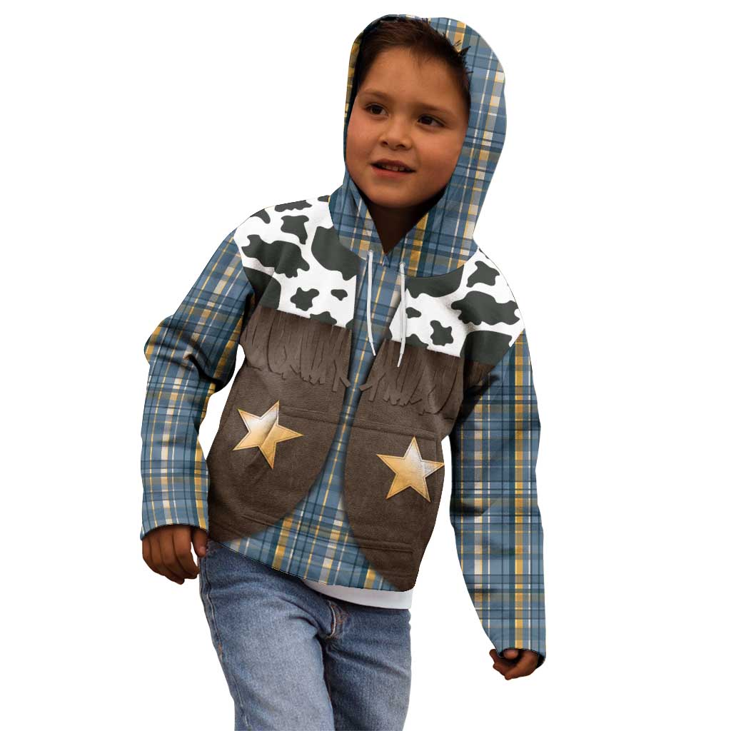 Cowboy Vest Costume Kid Hoodie Blue Yellow Plaid Pattern - Wonder Print Shop