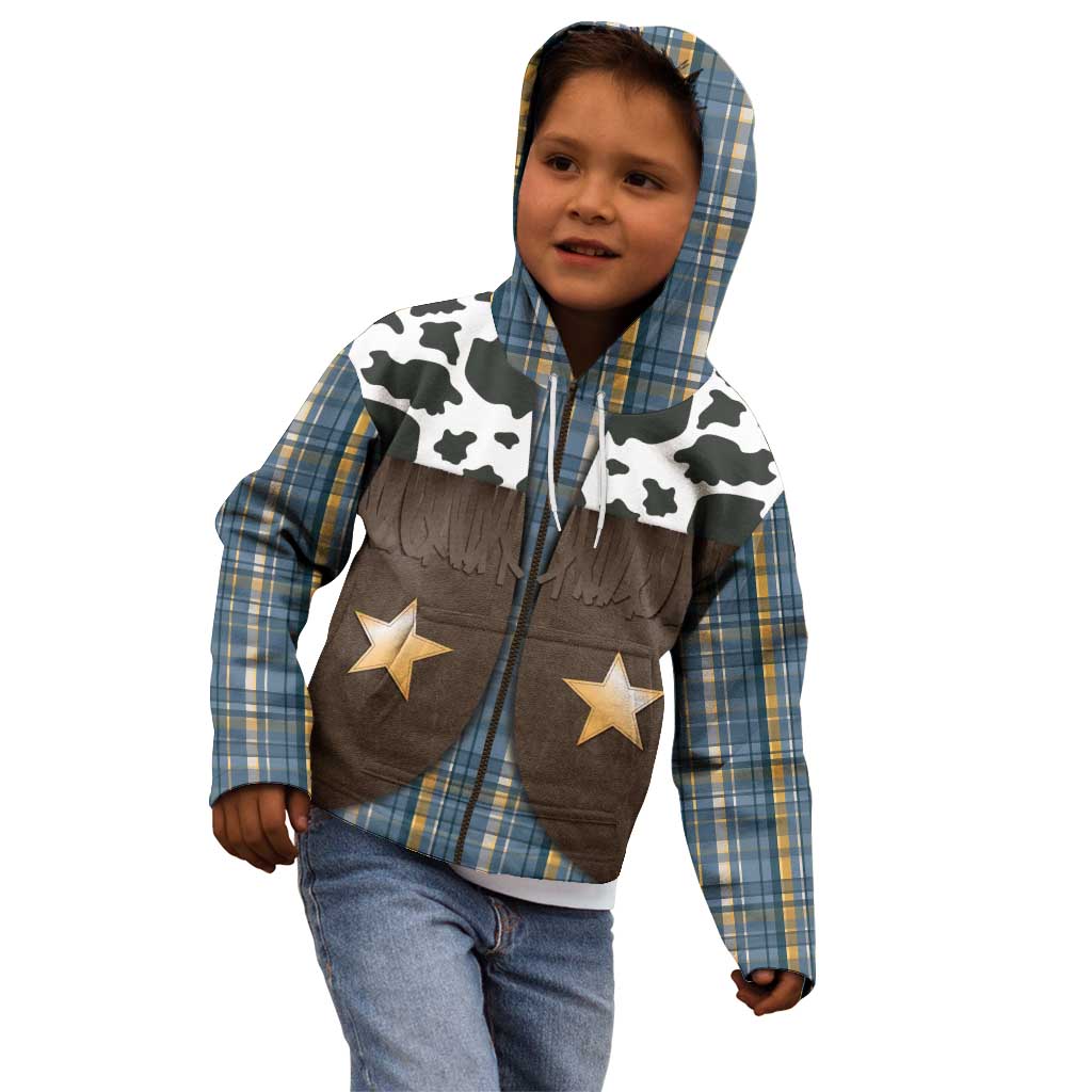 Cowboy Vest Costume Kid Hoodie Blue Yellow Plaid Pattern - Wonder Print Shop