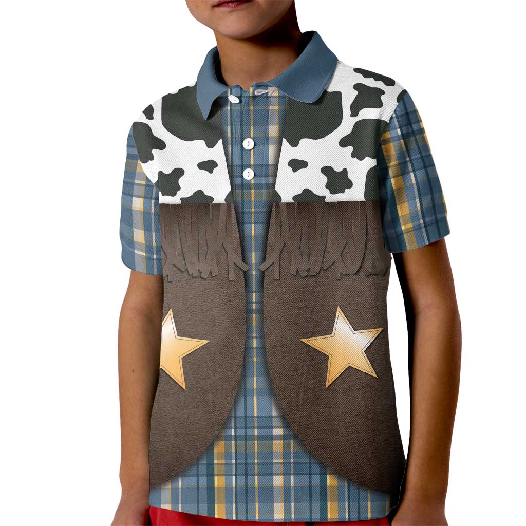 Cowboy Vest Costume Kid Polo Shirt Blue Yellow Plaid Pattern - Wonder Print Shop