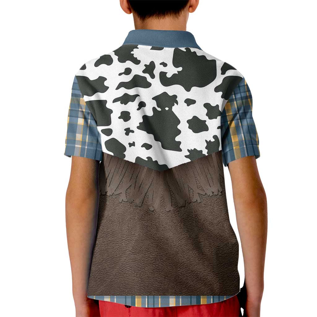 Cowboy Vest Costume Kid Polo Shirt Blue Yellow Plaid Pattern - Wonder Print Shop