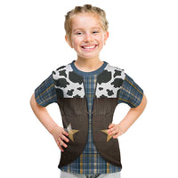 Cowboy Vest Costume Kid T Shirt Blue Yellow Plaid Pattern - Wonder Print Shop
