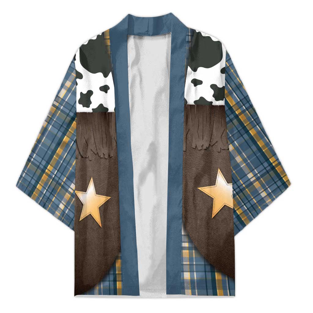 Cowboy Vest Costume Kimono Blue Yellow Plaid Pattern - Wonder Print Shop