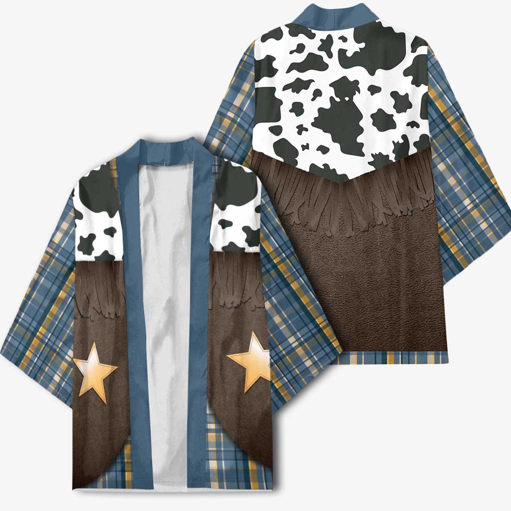 Cowboy Vest Costume Kimono Blue Yellow Plaid Pattern - Wonder Print Shop