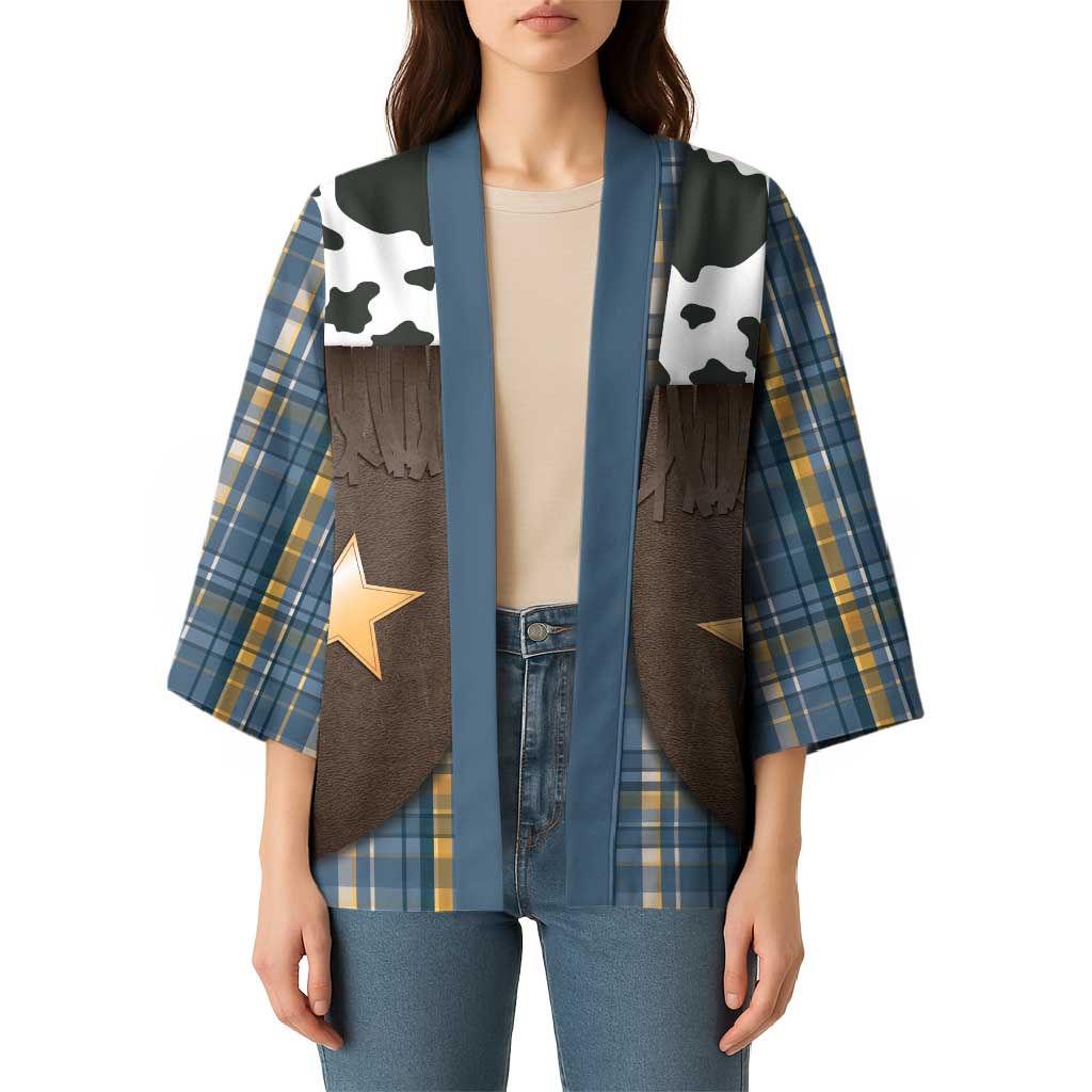 Cowboy Vest Costume Kimono Blue Yellow Plaid Pattern - Wonder Print Shop