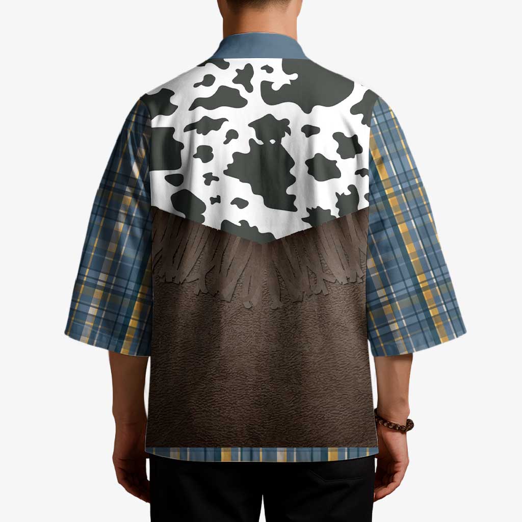 Cowboy Vest Costume Kimono Blue Yellow Plaid Pattern - Wonder Print Shop