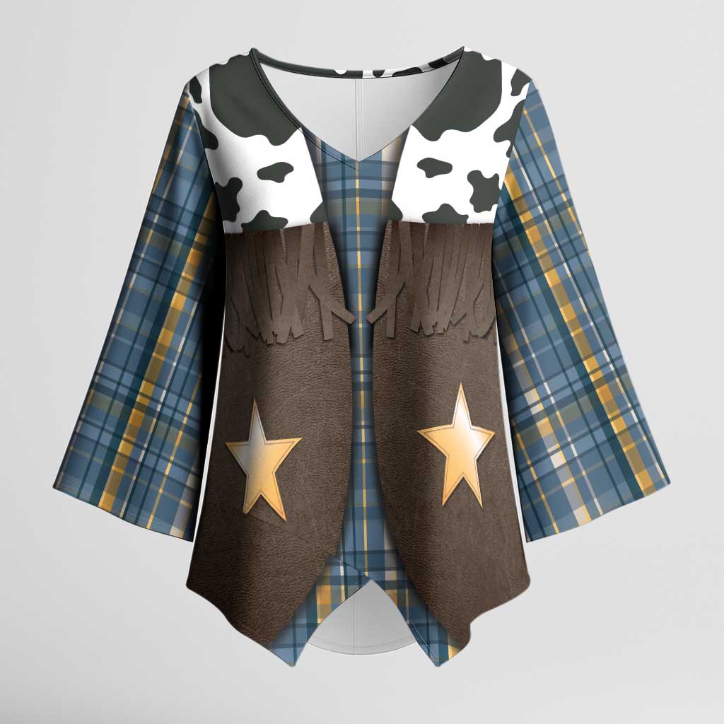 Cowboy Vest Costume Kimono Sleeve Blouse Blue Yellow Plaid Pattern - Wonder Print Shop