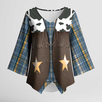 Cowboy Vest Costume Kimono Sleeve Blouse Blue Yellow Plaid Pattern - Wonder Print Shop