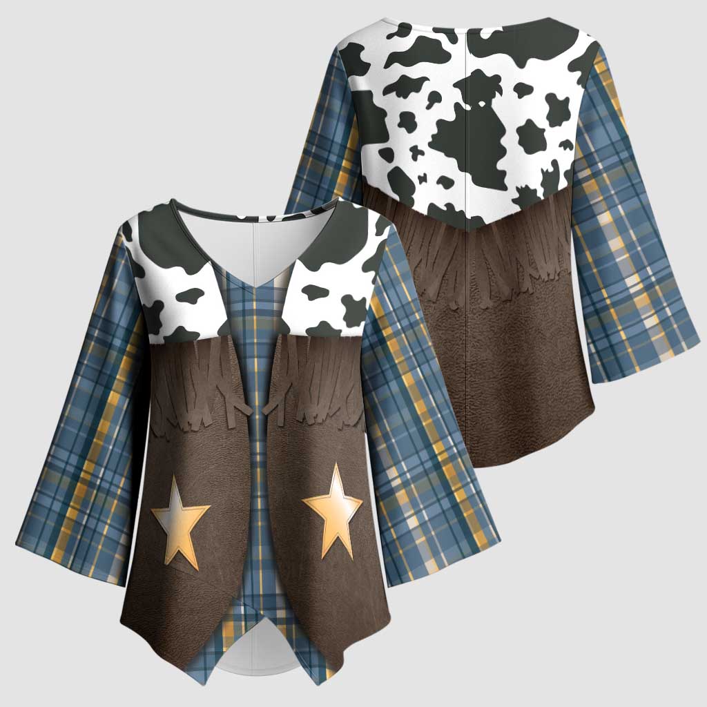 Cowboy Vest Costume Kimono Sleeve Blouse Blue Yellow Plaid Pattern - Wonder Print Shop