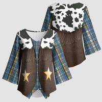 Cowboy Vest Costume Kimono Sleeve Blouse Blue Yellow Plaid Pattern - Wonder Print Shop