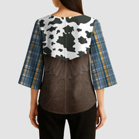 Cowboy Vest Costume Kimono Sleeve Blouse Blue Yellow Plaid Pattern - Wonder Print Shop
