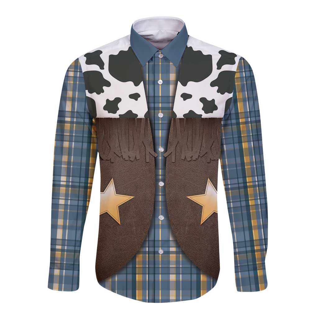 Cowboy Vest Costume Long Sleeve Button Shirt Blue Yellow Plaid Pattern - Wonder Print Shop