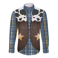 Cowboy Vest Costume Long Sleeve Button Shirt Blue Yellow Plaid Pattern - Wonder Print Shop