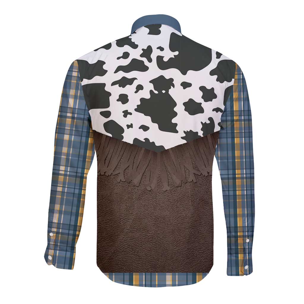 Cowboy Vest Costume Long Sleeve Button Shirt Blue Yellow Plaid Pattern - Wonder Print Shop