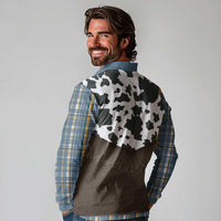 Cowboy Vest Costume Long Sleeve Polo Shirt Blue Yellow Plaid Pattern - Wonder Print Shop