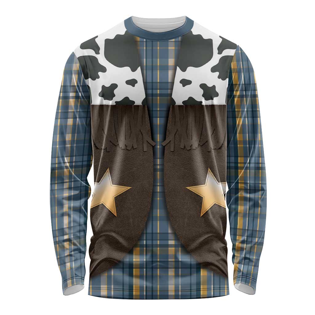 Cowboy Vest Costume Long Sleeve Shirt Blue Yellow Plaid Pattern - Wonder Print Shop