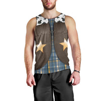 Cowboy Vest Costume Men Tank Top Blue Yellow Plaid Pattern - Wonder Print Shop