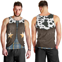 Cowboy Vest Costume Men Tank Top Blue Yellow Plaid Pattern - Wonder Print Shop
