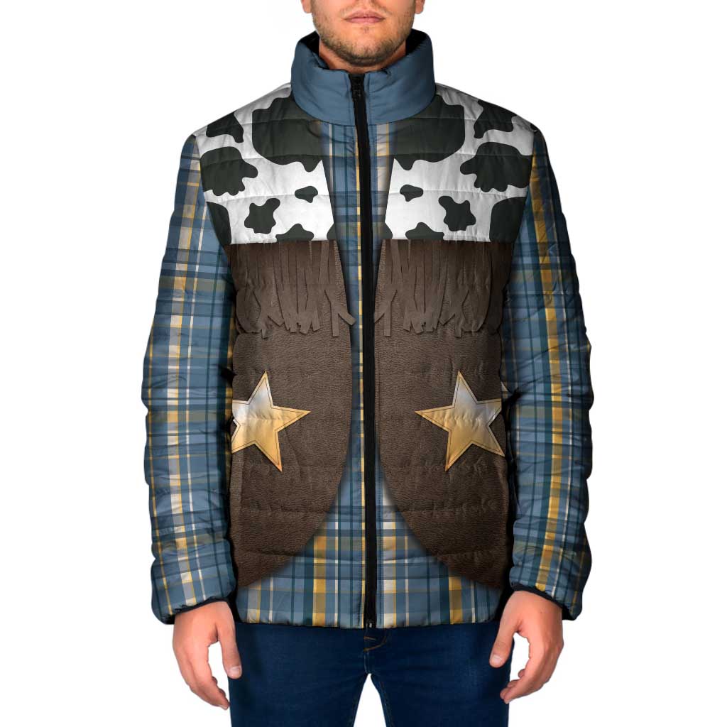 Cowboy Vest Costume Padded Jacket Blue Yellow Plaid Pattern - Wonder Print Shop
